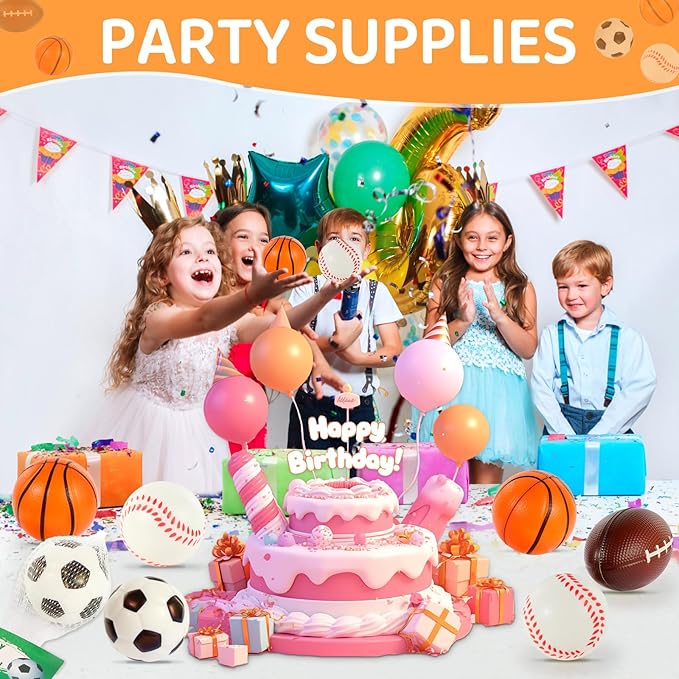 LiYiQ 24Pcs 2.36 Inch Sports Stress Balls Sports Party Favors Basketball Soccer Football Baseball Party Favors Stress Ball for Kids Classroom Exchange