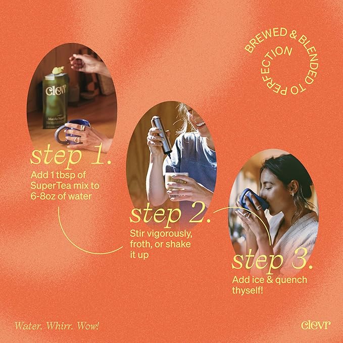 Clevr Mango Green SuperTea, 18 Servings, Hydration Organic Green Tea Blend with Coconut Water, Lemon Juice, 30mg Caffeine, 1 Billion Probiotics for Gut Health, Sea Salt, Trace Minerals, 5.08 oz