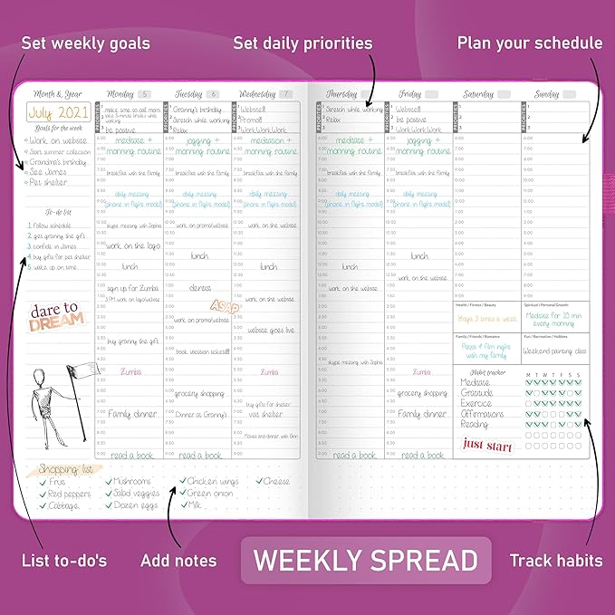 GoGirl Weekly Schedule Planner – Hourly Work & Life Planner with Time Slots – Vertical Agenda Organizer for Daily Productivity, A5 (Hot Pink)