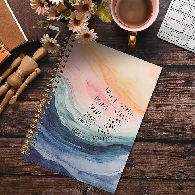 Inhale Exhale Mental Health Spiral Notebook 5.5x8.3, Therapy Journal for Mental Health, Watercolor Abstract Aesthetic Notebooks for Note Taking