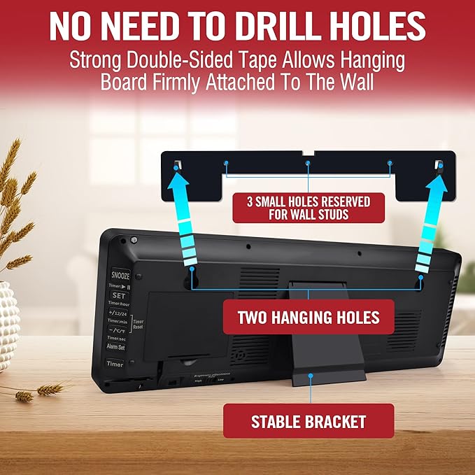 TXL16.5 Digital Wall Clock Large Display, LED Wall Clock with Date and Temperature,Count Up/Down Timer Clock with Remote Control, Adjustable Brightness Alarm Clock for Home, Office, Gym, Elderly