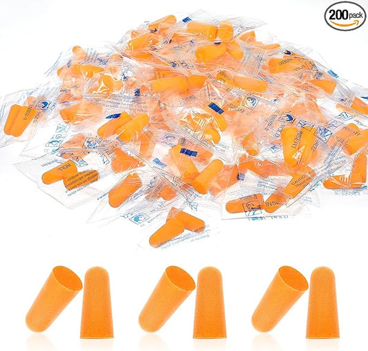 200 Pairs Earplugs for Noise Cancelling Individual Bagged Foam EarPlugs for Sleeping Work Snoring Sound Blocking Construction Loud Noise Reducing Earplugs Orange Color