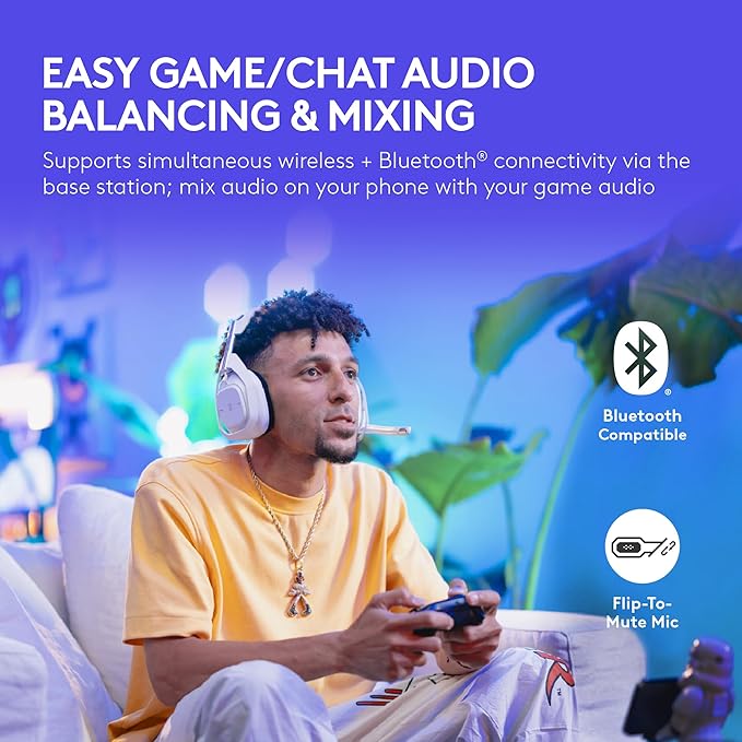 Logitech G Astro A50 X Omni-Platform Wireless Gaming Headset + Base Station for PS5, Xbox, PC: PLAYSYNC Video & Audio Switcher, HDMI 2.1 4K 120Hz VRR, <24 bit/48 kHz, 24hr Battery, 2.4GHz & BT - White