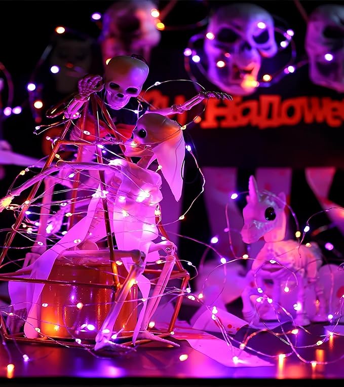 66Ft 200 LED Halloween Fairy Lights Plug in, 8 Modes String Lights with Timer for Outdoor & Indoor, Waterproof Twinkle Lights for Bedroom Garden Party Patio Halloween Decorations (Purple&Orange)