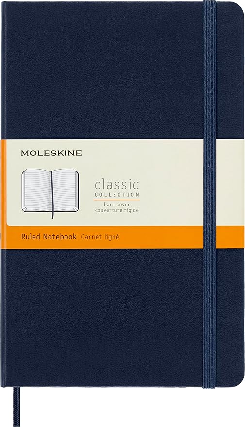 Moleskine Classic Notebook, Hard Cover, Large (5" x 8.25") Ruled/Lined, Sapphire Blue, 240 Pages