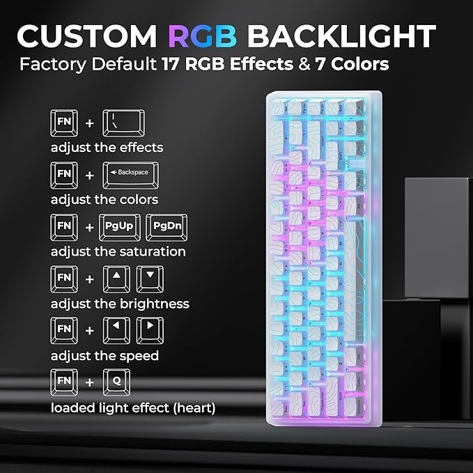 HITIME x XVX M67 Topographic Wired Gaming Keyboard with IMD Tech Keycaps, QMK/VIA 60 Percent Keyboard Custom, Creamy Mechanical Key Board Gasket, RGB Hot Swappable, Stellar White(JadeStone)