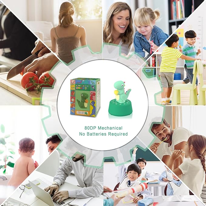 60 Minutes Mechanical Kitchen Timer,Cute Dinosaur Timer for Kids,Wind Up Egg Timer for Cooking,Reading,Classroom and Do Sports. (Light Green)