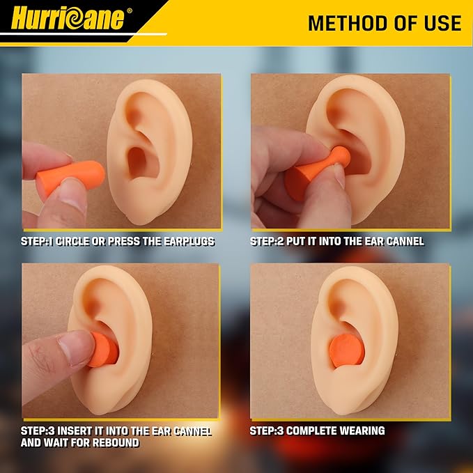 HURRICANE 100 Pairs Ear Plugs, Certified 32dB NRR Slow Release Comfortable PU Foam Earplugs for Noise Reduction, Work Snoring and Construction Loud Noise