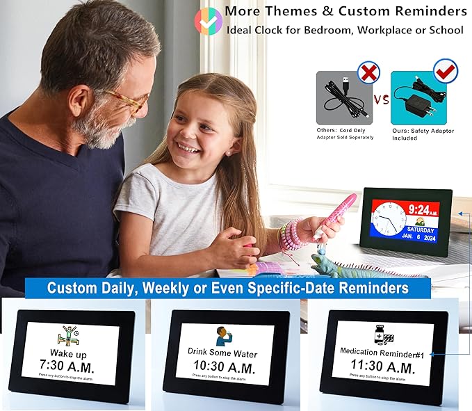 MASSII 19 Alarms Digital Talking Clock with Loud Voice Time Date, Auto DST, 20 Custom Reminders, 10-Level Dimmer, Sleep Trainer, Speaking Day Date Calendar Clock for Seniors Dementia- with Remote