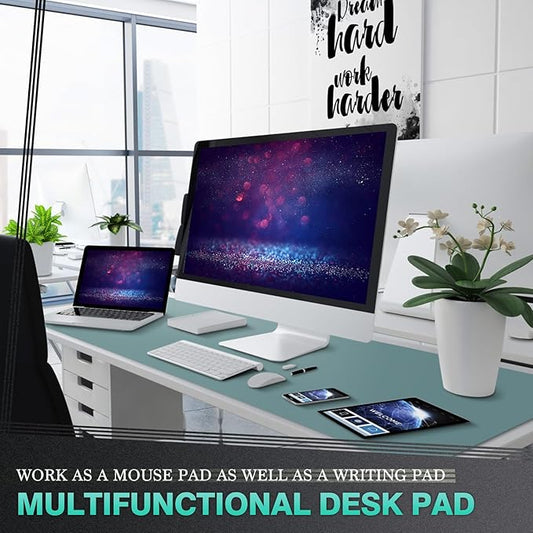 K KNODEL Large Office Leather Desk Mat, Mouse and Keyboard Pad, Computer and Laptop Mat, Desktop Protector and Cover, Writing Pad and Blotter (47.2"x23.6", Green)