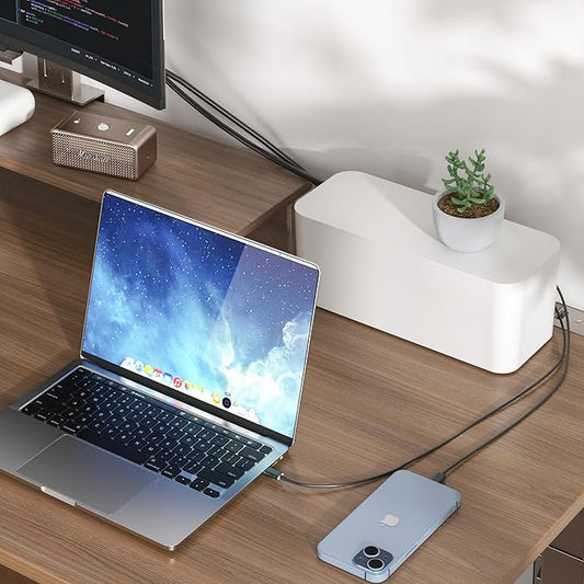 YECAYE 2 Pack Cable Management Box, Pet Friendly Cord Organizer Box for Home & Office, Child-Proof Cable and Power Strip Protector Box, Wire Hider and Cord Organizer for Desk, White