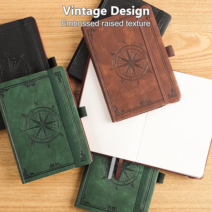 AHGXG Small Blank Pocket Journal Notebook for Men - 256 Numbered Pages B6 Mini Journal, Vintage Soft Leather Hardcover, 80gsm Paper, for Women Work Office School, 4.1'' X 5.7''- Black