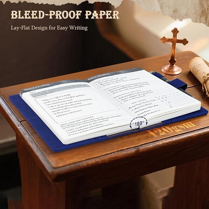 Ospelelf Blue Undated Faux Leather Christian Prayer Journal for Women - Church Notes Journals for Bible Study, Inspiring Daily Devotion Planner, 3 Month