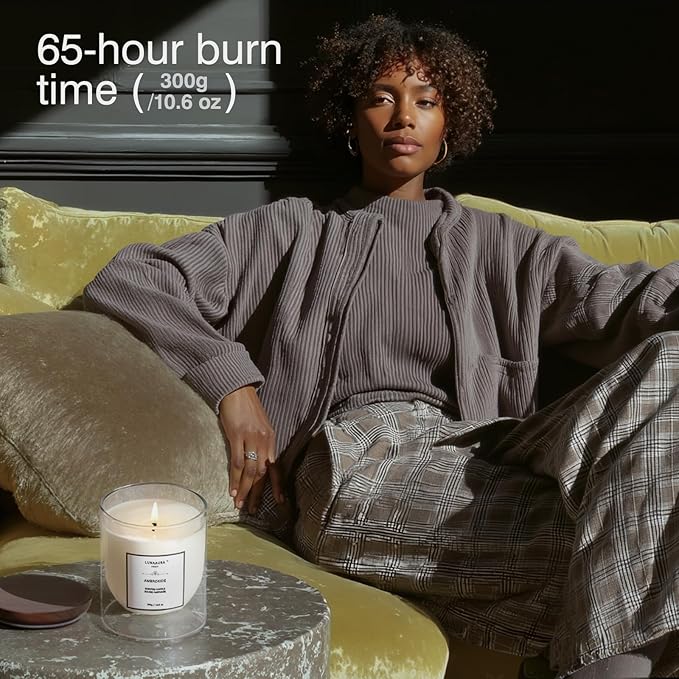 Scented Candle by LUNAAURA | Ambroxide Aromatherapy Candle for Meditation & Yoga | Long-Lasting 65 Hour Burn Time | Natural Soy Blend Wax & 100% Cotton Wick (10.6 oz)