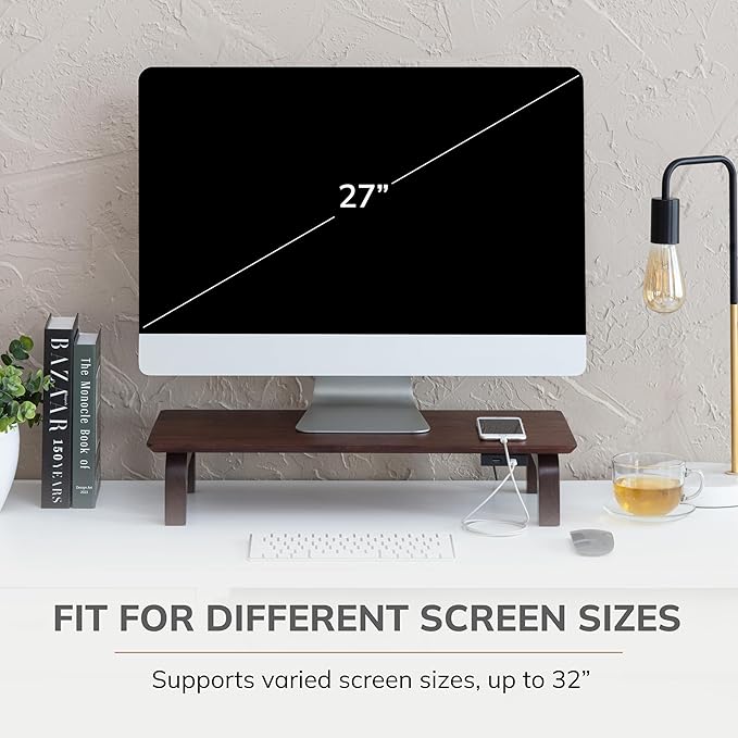 Anji Mountain Monitor Stand - Desktop Organizer & Laptop Riser, Ergonomic Monitor Riser, Space-Saving Monitor Stand for Desk, Durable Construction, Easy Assembly, Ideal for Home & Office,Walnut