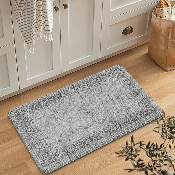 KIMODE Anti Fatigue Kitchen Mat,17.3"x29" Cushioned Vintage Grey Kitchen Rugs Non-Slip,Waterproof Wipe Clean Ergonomic Cushioned Comfort Kitchen Sink Standing Mat for Kitchen,Laundry Floor
