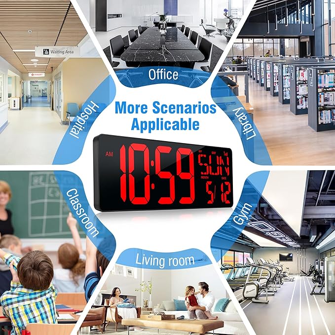 TXL 17.2'' Bluetooth Large LED Digital Wall Clock, Large Display Date and Temperature,Count Up/Down Timer Clock with Remote Control, Adjustable Brightness Alarm Clock for Home, Office, Gym, Elderly