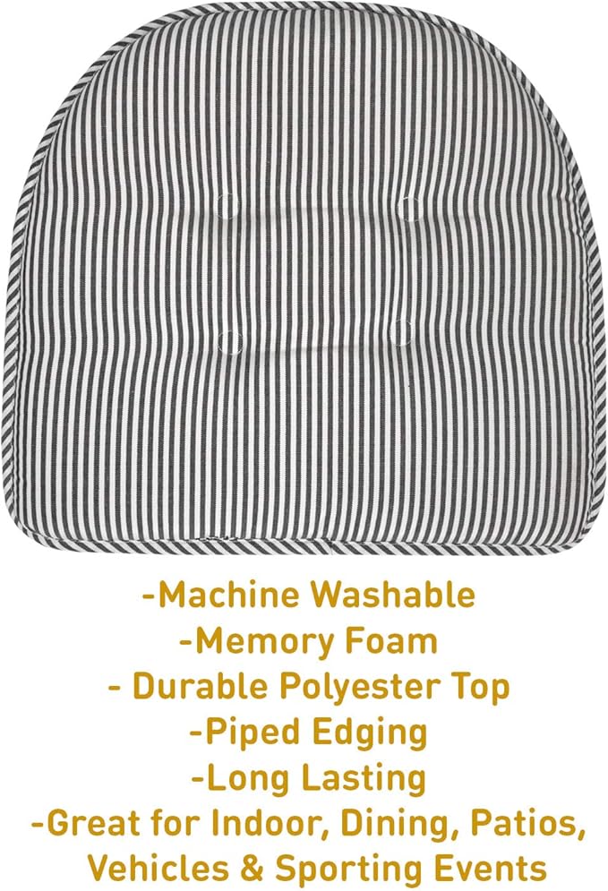 Sweet Home Collection Chair Cushion Memory Foam Pads Tufted Slip Non Skid Rubber Back U-Shaped 17" x 16" Seat Cover, 6 Pack, Pinstripe Charcoal, (Pack of 2)
