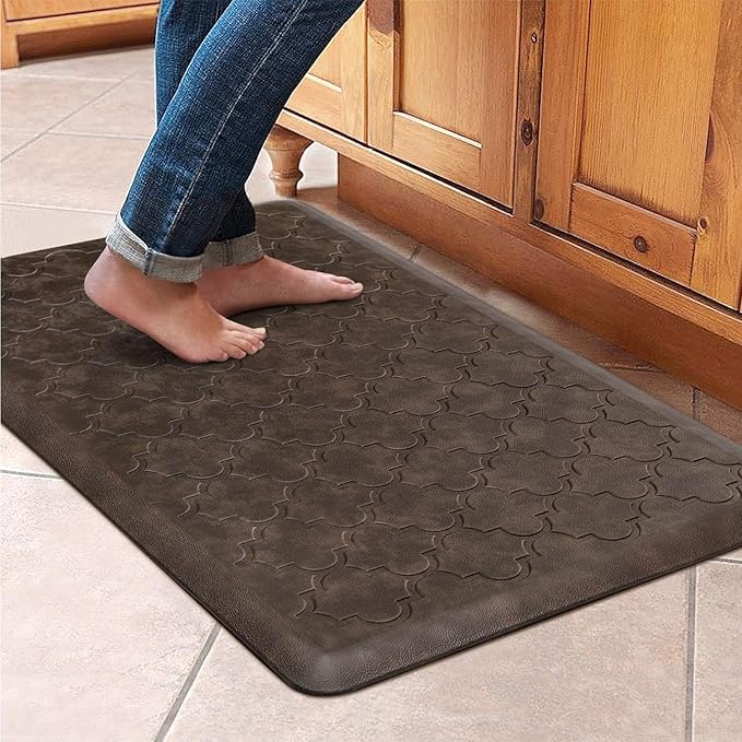 WISELIFE Kitchen Mat Cushioned Anti Fatigue Floor Mat,17.3"x28", Thick Non Slip Waterproof Kitchen Rugs and Mats,Heavy Duty Foam Standing Mat for Kitchen,Floor,Home,Desk,Sink, Brown