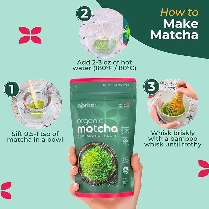 AprikaLife Organic Matcha Powder, USDA & JAS Certified, No Sugar Added, Authentic Japanese Ceremonial Grade Matcha Green Tea Powder, 3.5 oz/100g