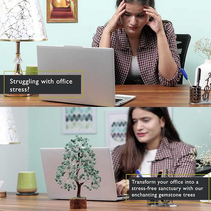 FASHIONZAADI Green Aventurine Crystal Tree, Crystals and Stones, Gem Tree, Healing Gemstones and Crystals Home Decor, Meditation Decor, Spiritual Gifts for Women, Good Luck Gift