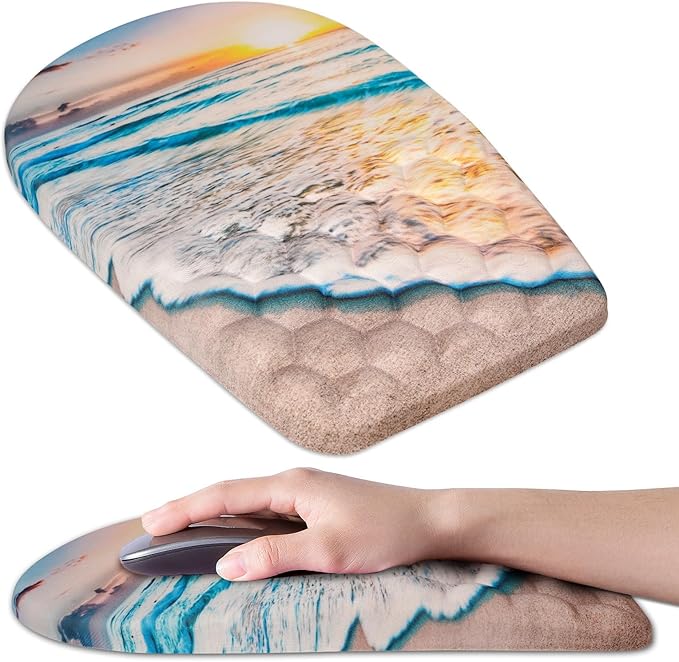 Ergonomic Mouse Pad Wrist Support,Upgrade Mousepad with Massage Design,Non-Slip PU Base Desktop Mouse Pads for Pain Relief, Computer, Office & Home,12 x 8 in（F-Sunrise Beach）
