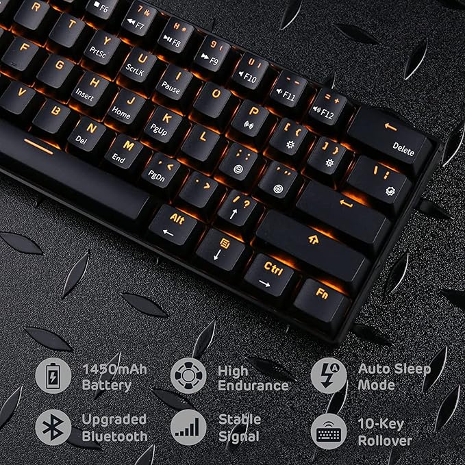 RK ROYAL KLUDGE RK61 Wireless 60% Triple Mode Mechanical Keyboard, 61 Keys Bluetooth Mechanical Keyboard, Compact Gaming Keyboard with Programmable Software (Hot-Swappable Red Switch, Black)
