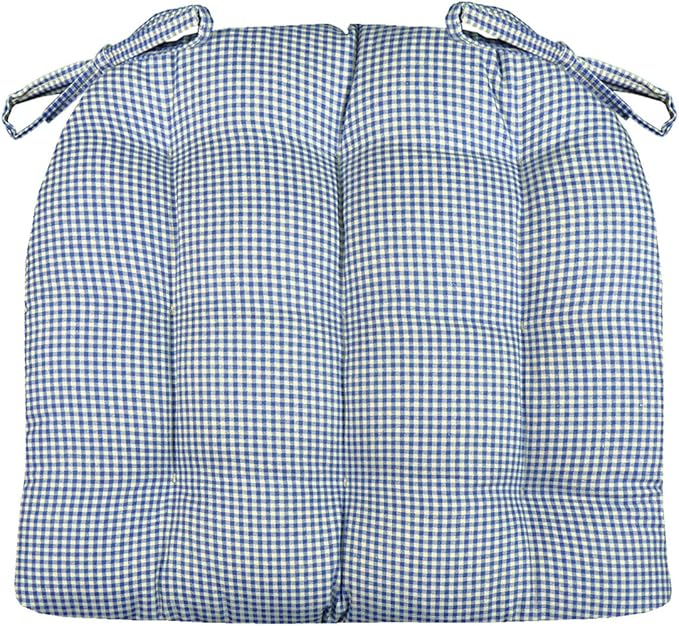 Barnett Home Decor Madrid Dark Blue Dining Chair Pad with Ties - Medium Size 18 Chair Cushion - Latex Foam Fill - Machine Washable, Reversible, 100% Cotton, Made in USA (Blue Gingham)