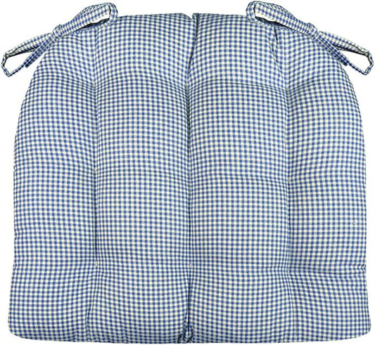 Barnett Home Decor Madrid Dark Blue Dining Chair Pad with Ties - Medium Size 18 Chair Cushion - Latex Foam Fill - Machine Washable, Reversible, 100% Cotton, Made in USA (Blue Gingham)