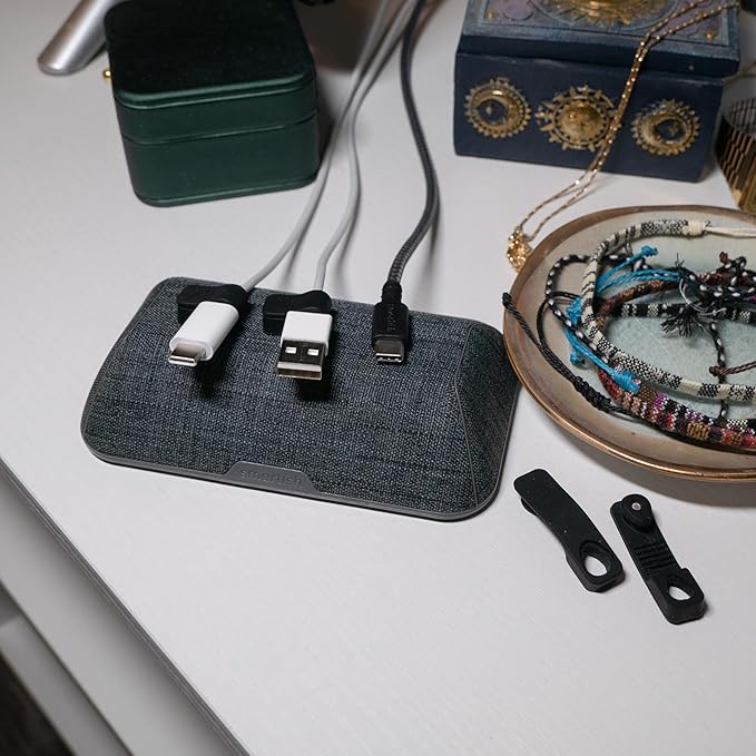 Smartish® Magnetic Cord Holder - Bigger Cable Wrangler Organizer with Magnet Clips for Charger Management on Desktop, Nightstand, or Side Table - Holds 6+ Cables - Teal Me More