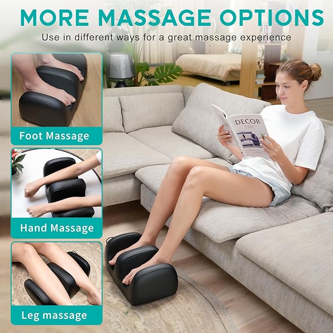 Electric Foot Massager Machine with Heat, Shiatsu Kneading Feet and Calf Massagers for Relaxation, Plantar Fasciitis Relief, Deep Tissue Massage, Gifts for Mom & Dad, Wired Remote