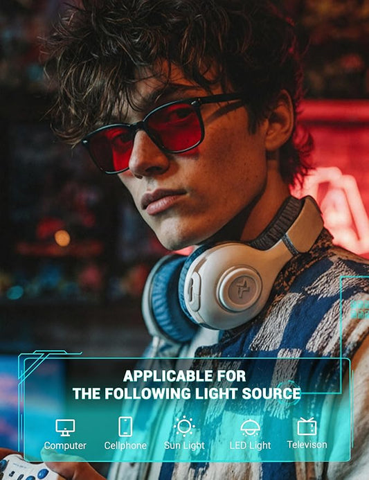 TIJN Sleep Glasses with Blue Green Light Blocking, Red Light Lens for Computer Gaming, Screen Fatigue & UV Protection