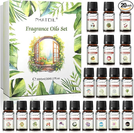 PHATOIL Coconut 20 Pcs Fragrance Oil Set, Premium Fragrance Oil, for Humidifier, DIY Candle & Soap Making Scent, Aromatherapy Diffuser Oils Set (5ML)