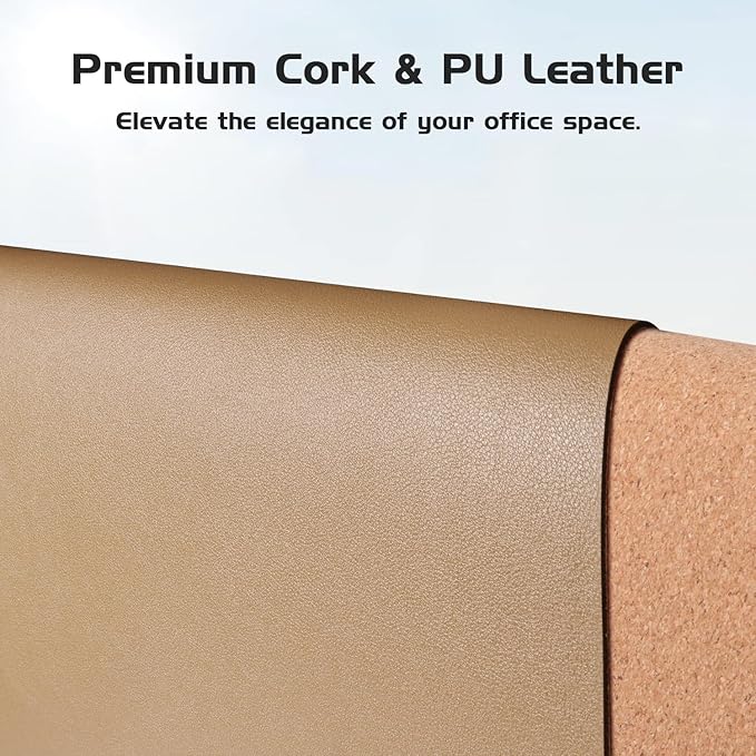 Aothia Dual-Sided Desk Mat - Leather & Cork Desk Protector, Large Mouse Pad & Writing Pad for Office/Home, Waterproof, Apricot (35.4" x 15.7")