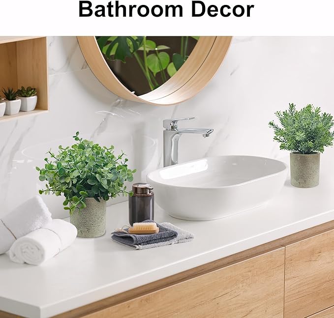 USLAI Small Potted Fake Plants(3-Pack), Mini Artificial Plastic Eucalyptus Faux Plants Topiaries for Home Office Shelf Desk Farmhouse Room Coffee Table Decor