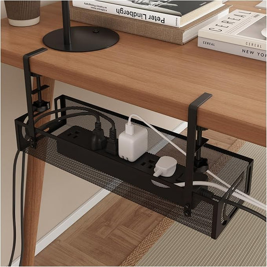 Under Desk Cable Management Tray - Management Organizers Holder, Management Under, No Drill to Desk Cable Raceway, Under Storage for Office, Kitchens, Home (Black)