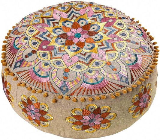 Modern Round Floor Cushion Cover Flower Room Décor Boho Furniture Round Floor Pillow Pouf Footstool Boho Chic Siting Area Stool Cushion Case Luxury Kids Room Décor Cotton 24x8 Unstuffed