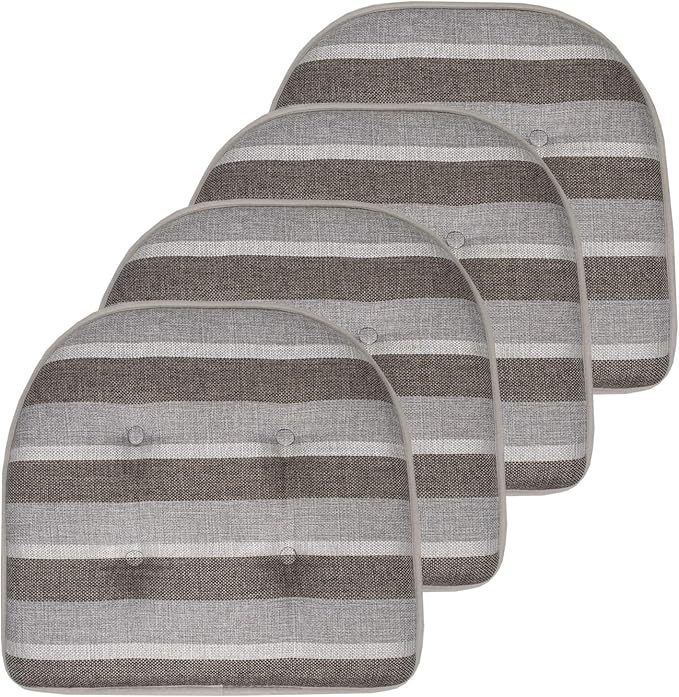 Sweet Home Collection Chair Cushion Memory Foam Pads Tufted Slip Non Skid Rubber Back U-Shaped 17" x 16" Seat Cover, 4 Count (Pack of 1), Bradford Silver/Brown