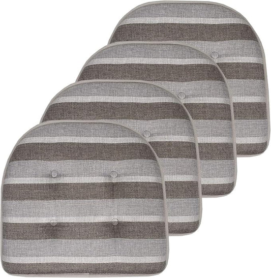 Sweet Home Collection Chair Cushion Memory Foam Pads Tufted Slip Non Skid Rubber Back U-Shaped 17" x 16" Seat Cover, 4 Count (Pack of 1), Bradford Silver/Brown