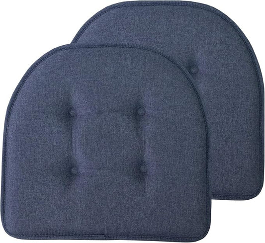 Sweet Home Collection Chair Cushion Memory Foam Pads Tufted Slip Non Skid Rubber Back U-Shaped 17" x 16" Seat Cover, 2 Count (Pack of 1), Denim Blue