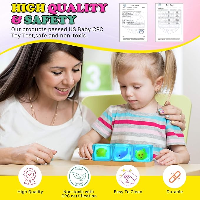 Squishy Stress Cube Fidget Toys Adults - Glow in The Dark Sensory Toys for Kids with Autism Stress Balls for Kids Squeeze Toys for Anxiety Stress Relief Gifts Whale Crab Octopus