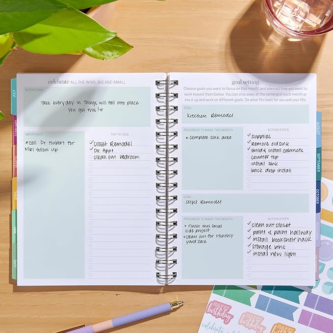Inspired by Erin Condren A5 Undated Weekly & Daily Planner – 12-Month Spiral Agenda, Non-Dated Monthly Planner with Stickers, Spectrum Design (January 2025 - December 2025)