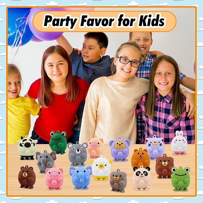 24 PCS Party Favors for Kids,3D Animal Pop Toys,Goodie Bags Stuffers for Kids,Pinata Stuffers Carnival Prizes,Fidget Toys Bulk,Prize for Classroom,Suction Toys for Toddlers