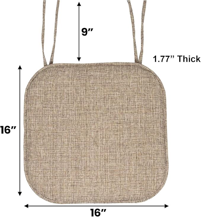 Sweet Home Collection Chair Cushion Memory Foam Pads with Ties Honeycomb Pattern Slip Non Skid Rubber Back Rounded Square 16" x 16" Seat Cover, 6 Pack, Aria Brown