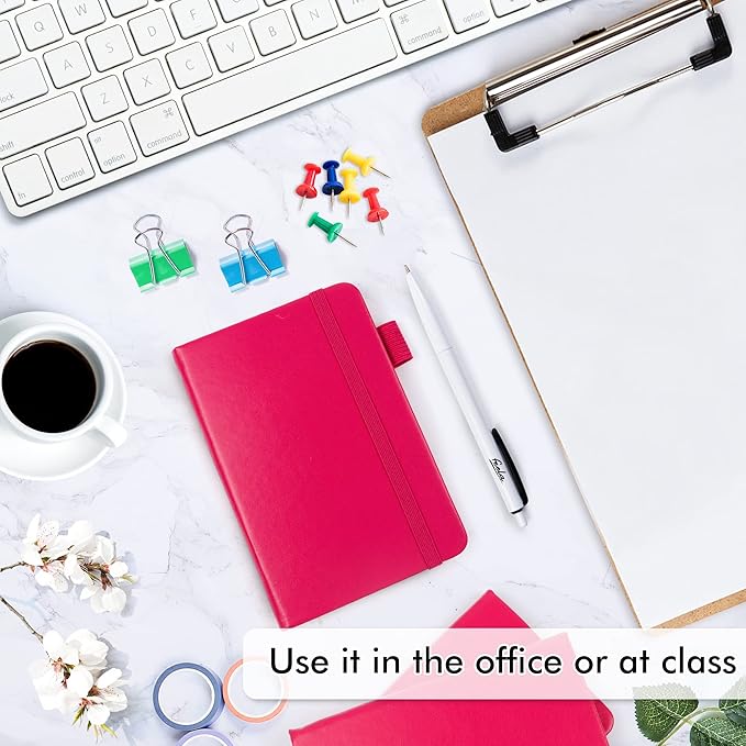 feela 3 Pack Pocket Small Notebook Journals, Mini Cute Memo Notepad Hardcover College Ruled Lined Journals with Pen Holder for Women Girls Office School, with 3 Black Pens, 3.5”x 5.5”, A6, Berry