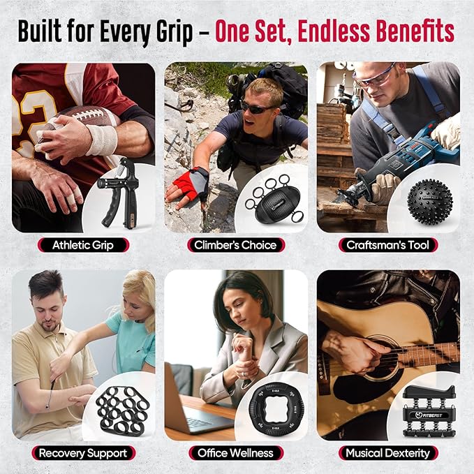 FitBeast Grip Strength Trainer, Hand Gripper Strengthener Kit - 6 Pack with Adjustable Resistance Forearm Strengthener, Forearm Exerciser and Massage Balls for Hand Therapy, Grip Training