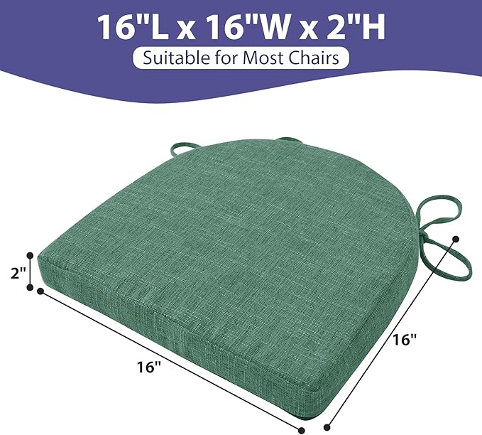 Chair Cushions for Dining Chairs with Ties and Removable Cover, Dining Kitchen Chair Pads with Non-Slip Bottom, High-Resilience Indoor Seat Cushions, 16'' x 16'' x 2'', Set of 2, Dark Green