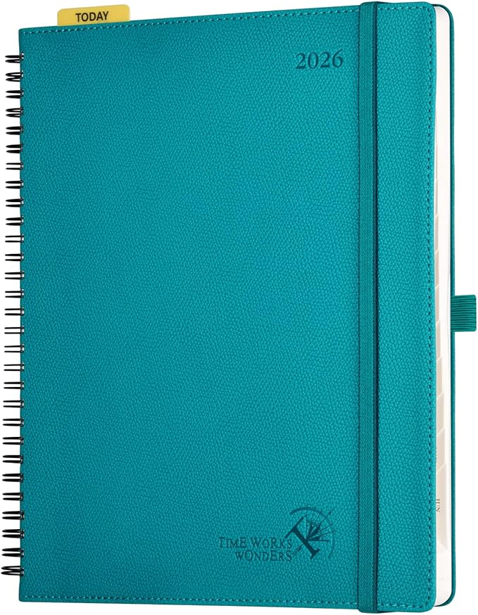 POPRUN 2026 Weekly and Monthly Planner Calendar, January 2026 - December 2026,Large 8.5'' x 10.5'' Spiral Bound Appointment Book, Includes Monthly Tabs, Inner Pocket,Soft Cover - Pacific Green