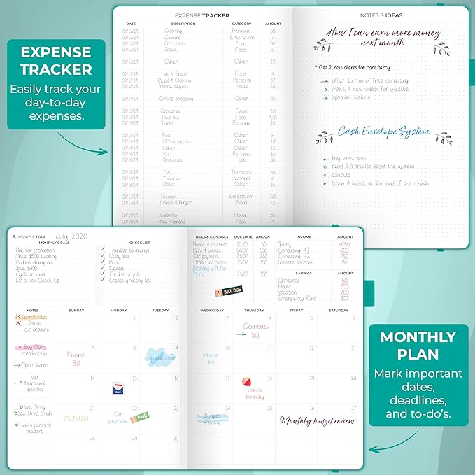 Clever Fox Budget Planner Large – Expense Tracker Notebook. Monthly Budgeting & Bill Organizer, Finance Logbook & Accounts Book, A4 (Aquamarine)