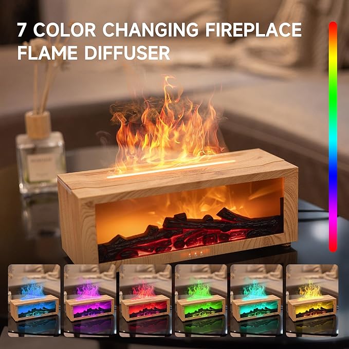 Fireplace Flame Air Diffuser Humidifier,7 Colors Aromatherapy Essential Oil Diffuser,Ultrasonic Aroma Humidifier with Timer for Home,Bedroom,Office,Yoga